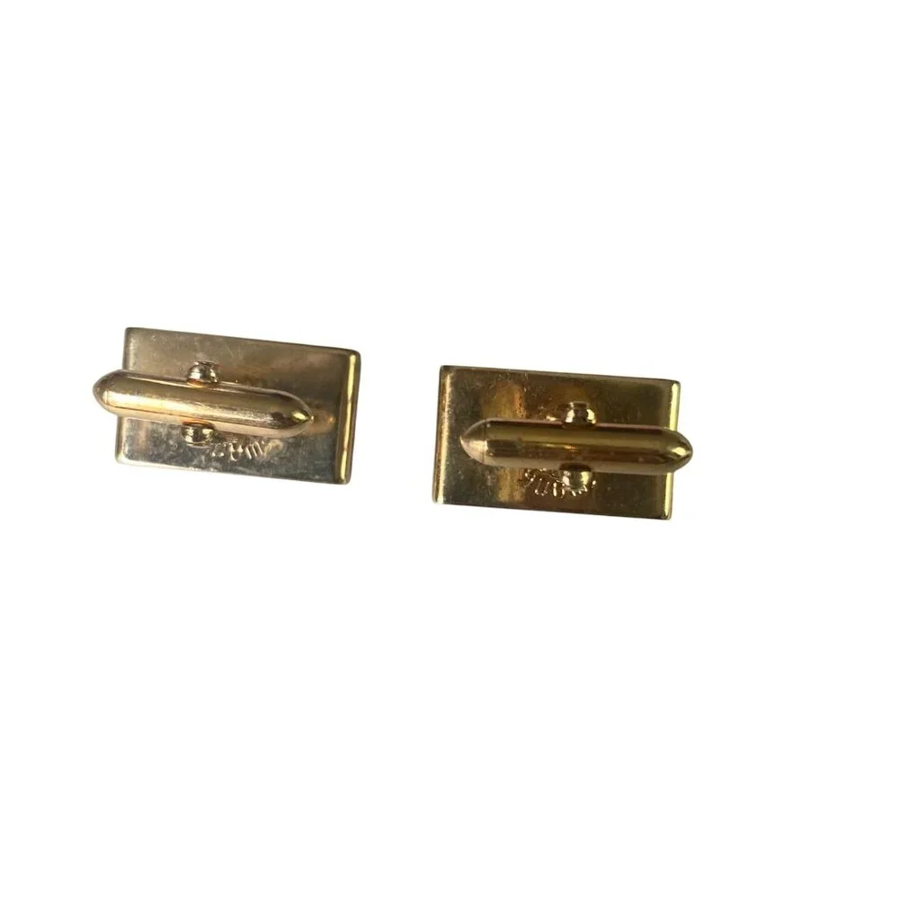 Vintage Swank Gold Tone Barrel Cufflinks Orange Rhinestone Mod Mid Century